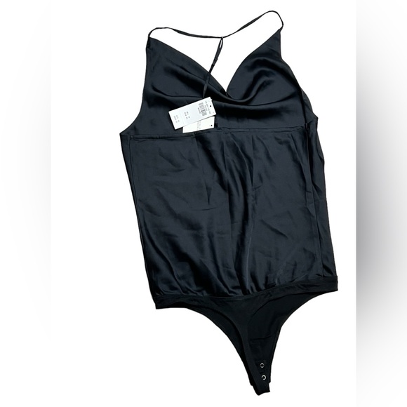 Abercrombie & Fitch Satin Cowl neck TBack thong bodysuit Womens Medium NWT Black - Picture 7 of 8